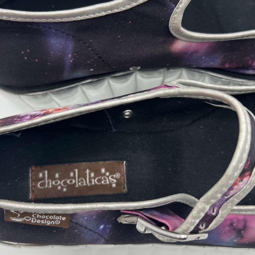 Galaxy Astronaut Platform Mary Janes - Silver Platform, Purple Galaxy Print - Picture 6 of 11